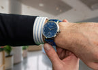 Enchant Watches Canadian Nord collection on the wrist, Navy Blue Voyageur