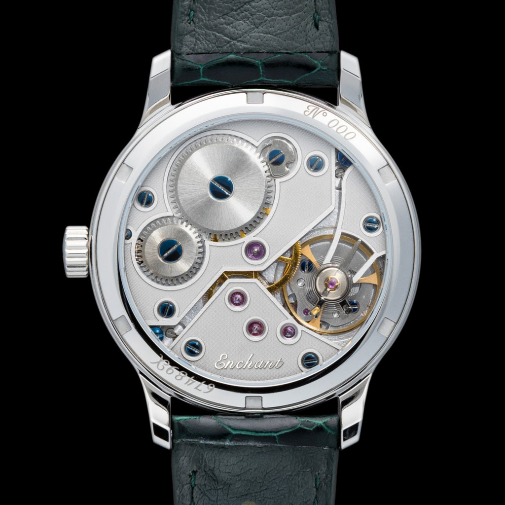 Forest Green Watch with visible mechanical components on a black background