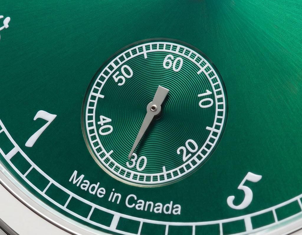 Forest Green small seconds at 6 o'clock close-up